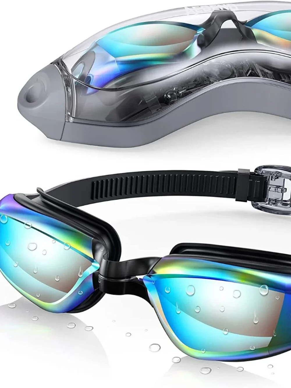 Aegend Swimming Goggles Swim Unisex Goggles Multi Color Lens w Case No Leaks